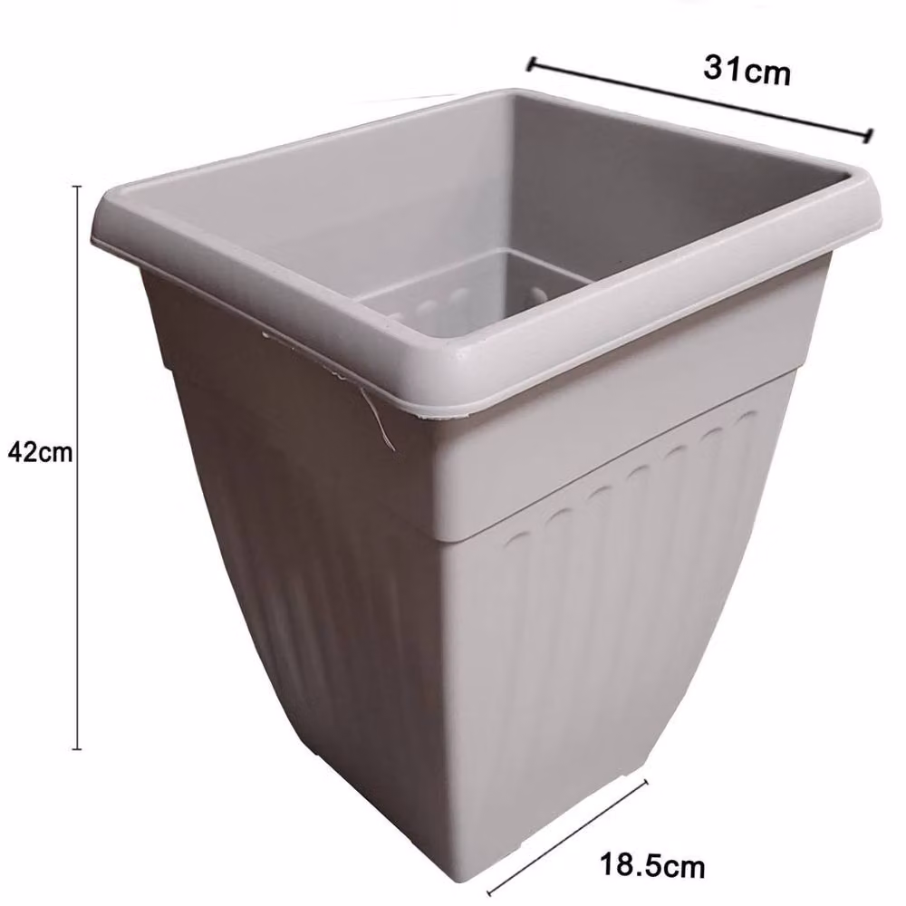 FLAVORA Pack of 4 Tall Square Plastic Garden Planter Pots in Grey – 2