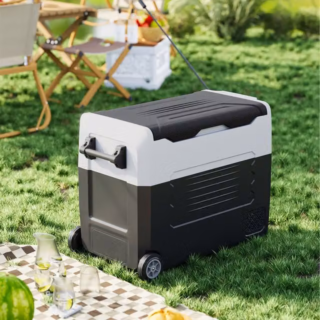 Komore Mini Fridge with Dual Temperature Control in White and Black, 51.3 cm
