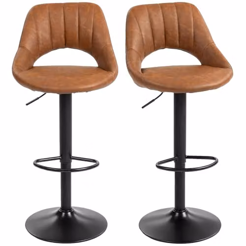 HOMCOM Set of 2 Brown Synthetic Leather Swivel Bar Stools with Footrest