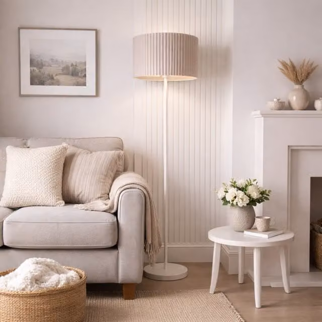 CGC Interiors Lena Off White Floor Lamp with Allegra Fabric Lampshade