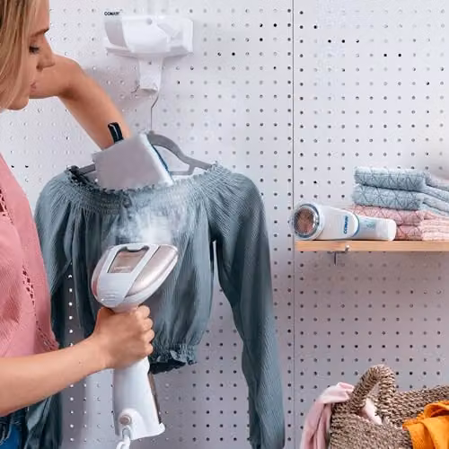 Conair Turbo Extreme Steam Handheld Clothes Steamer in White and Transparent with Brush Attachment – 2