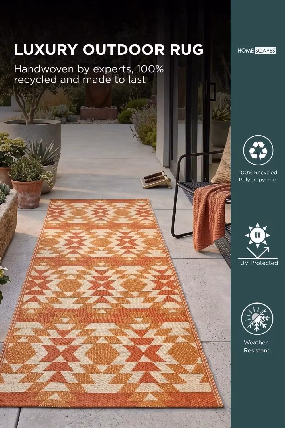 Homescapes Anya Aztec Luxury Outdoor Rug, Orange and Red, W/L: 75 x 200 cm – 2