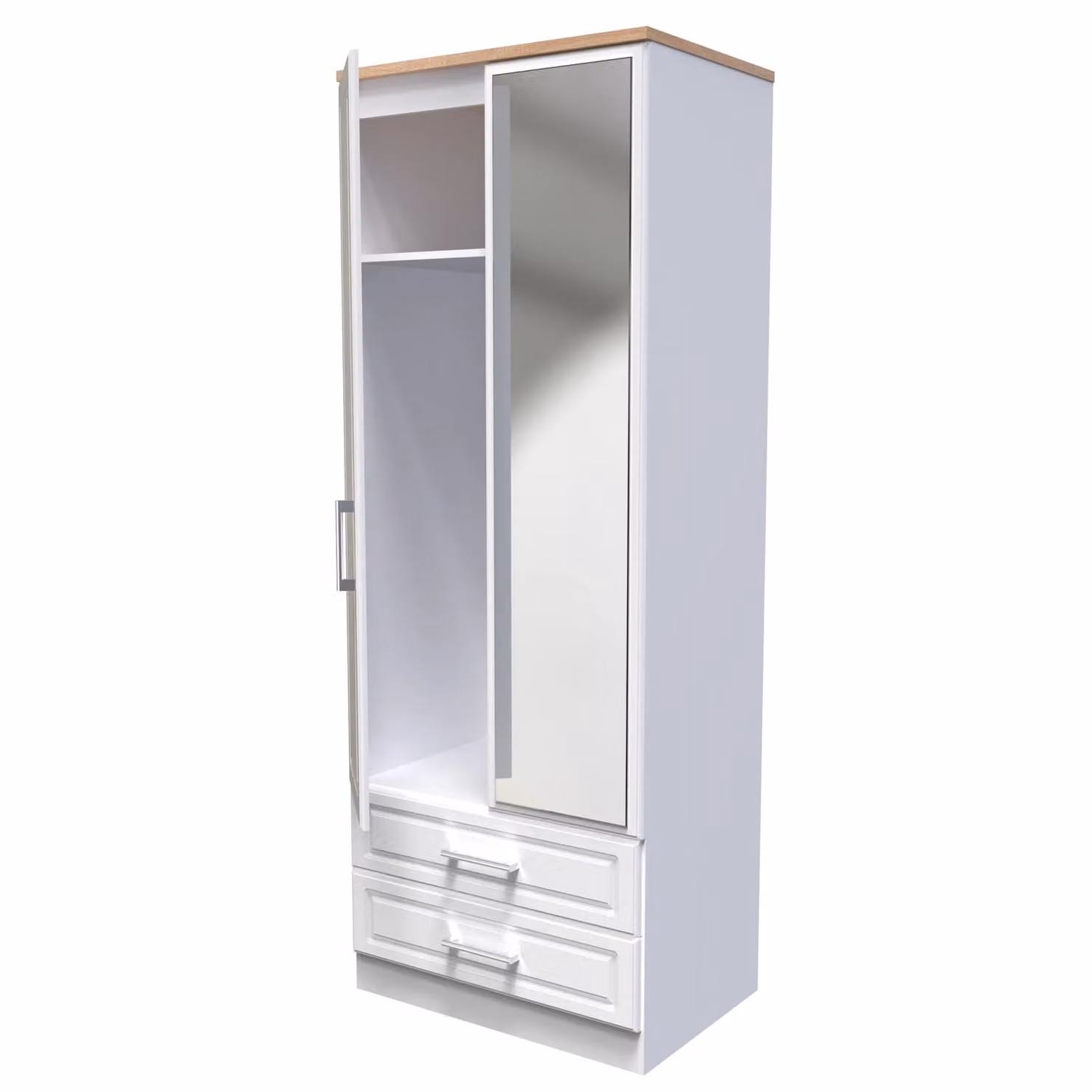 2 U Norfolk Ready Assembled Tall 2 Door Mirrored Wardrobe with 2 Drawers in White – 2