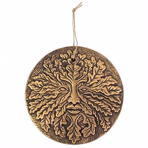 Something Different Bronze Ceramic Green Man Round Hanging Wall Plaque W/D/H: 20.5 x 20.5 x 1.5 cm