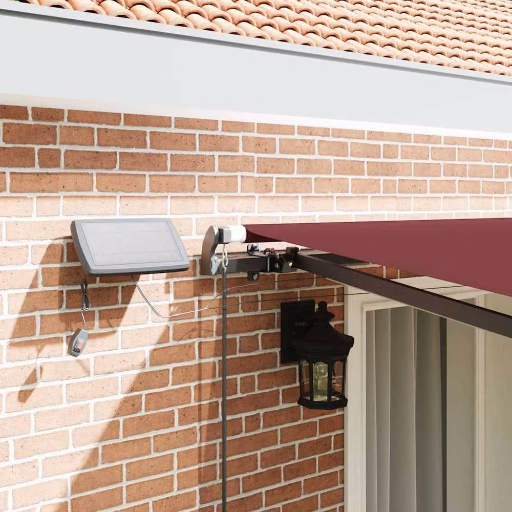 Berkfield Home Manual Retractable Awning with LEDs, Burgundy, W: 400 cm, D: 300 cm – 3
