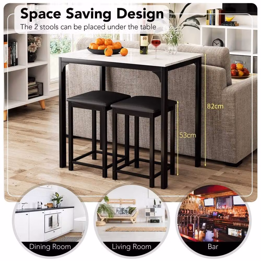 KORVIXA 3-Piece Modern Rectangular Bar Table and Chairs Set in White, Brown or Black, W: 100 cm – 3