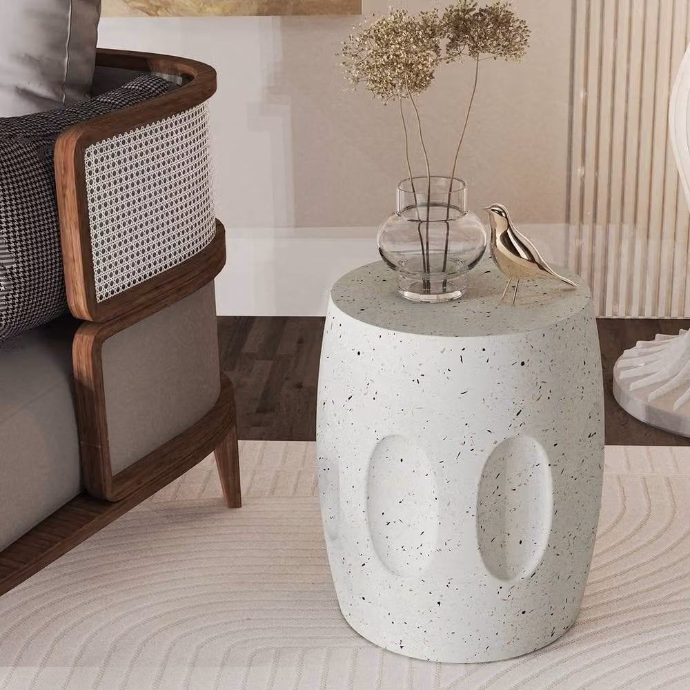 VOGREX Lightweight Drum Concrete Garden Stool and Side Table in Grey, W/D/H: 38.1 x 38.1 x 45.72 cm – 2