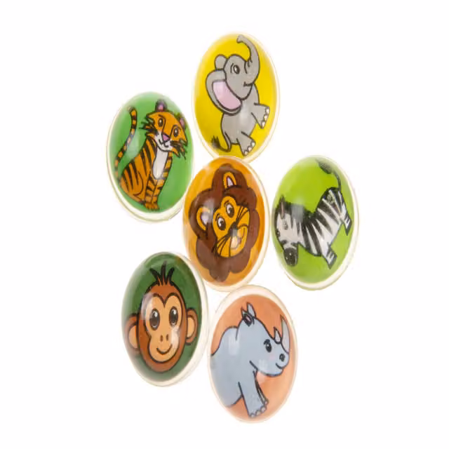 LG-Imports Pack of 50 Wild Animal Bouncy Balls, 32mm, White and Multicolour