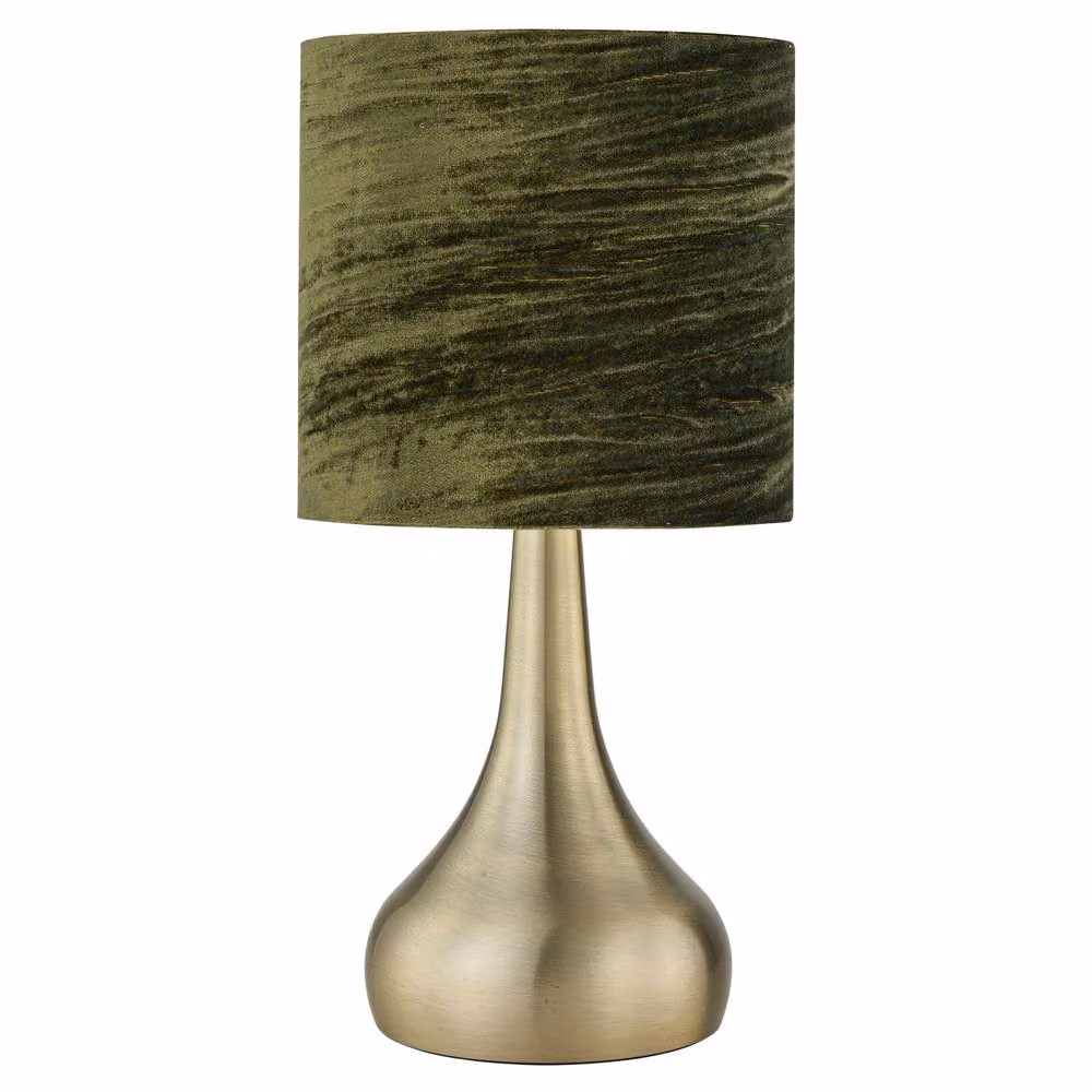 First Choice Lighting Romana Set of 2 Antique Brass Touch Table Lamps with Green Fabric Shades – 2
