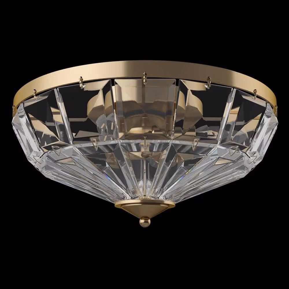 Netlighting Facet Neoclassic Gold and Brass Semi Flush Ceiling Light with Transparent Glass Dome – 2