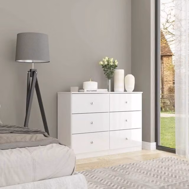FORGEVIO Modern 6 Drawer Chest in White Gloss – 1