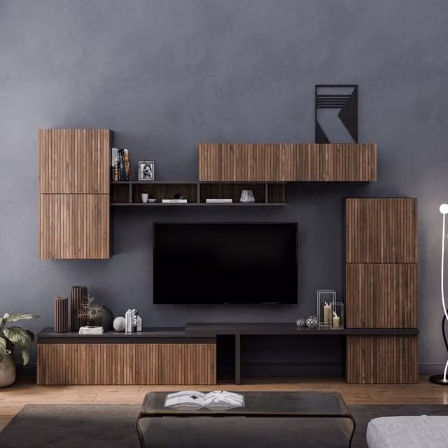 Decorotika Malaga Wall Mounted Entertainment Center in Black and Alina Pattern