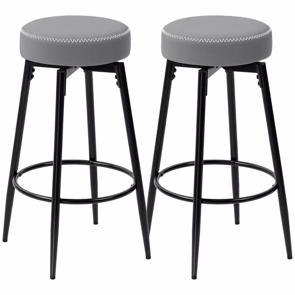 Wyld Haus Relura Set of 2 Modern Grey and Black Faux Leather Swivel Bar Stools with Metal Footrests – 2