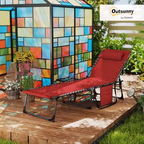 Outsunny Red Folding Sun Loungers with Cup Holder and Side Pocket – 2
