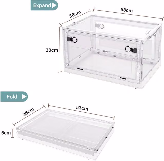 Kidkid Set of 3 White and Transparent Foldable and Stackable Plastic Storage Boxes with Lids W/D/H: 53 x 53 x 53 cm