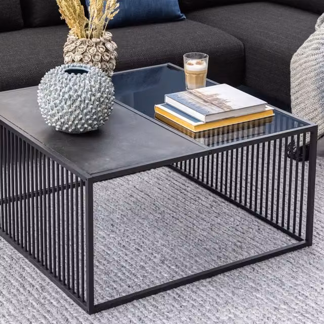 Furniture To Go Strington Square Coffee Table in Black with Matt Glass and Metal Industrial Design