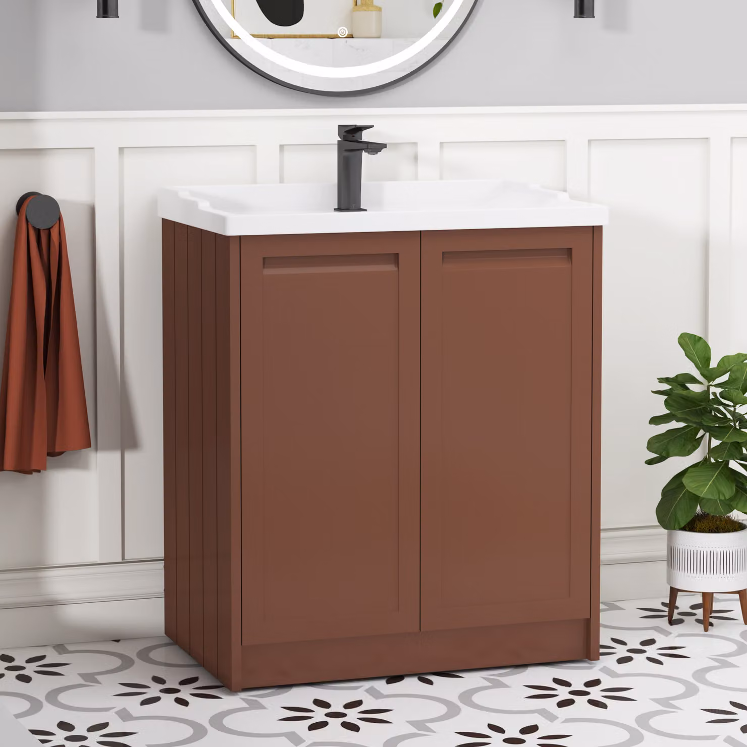Royal Bathrooms Elmore Traditional Floor Standing 2 Door Vanity Unit with Ceramic Basin in Terracotta Clay