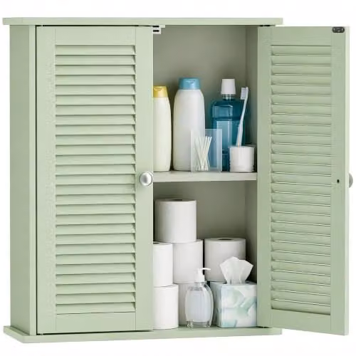 HOMCOM Wall-Mounted Bathroom Cabinet with Hinged Doors and Internal Shelves, Green