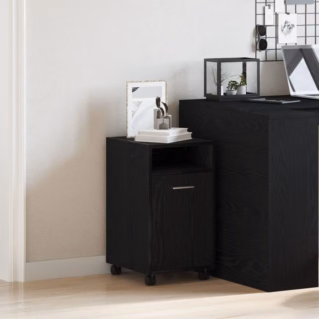 Berkfield Home Side Cabinet on Wheels in Black Oak, W/D/H: 33 x 38 x 60 cm – 1