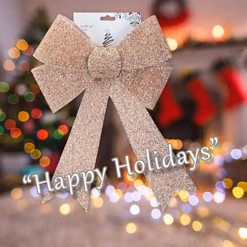 VFM e-Store Light Up Tinsel Bow Christmas Decoration in Rose Gold, W/D/H: 43 x 29 x 10 cm – 5
