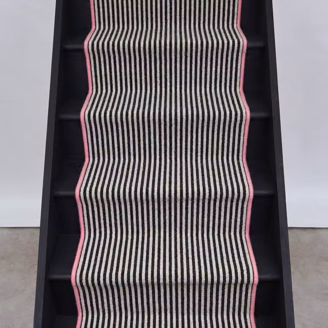 RainbowHome Mayfair Wool Stair Runner in White with Pink Edge and Black Stripes, W: 70 cm, L: 600 cm