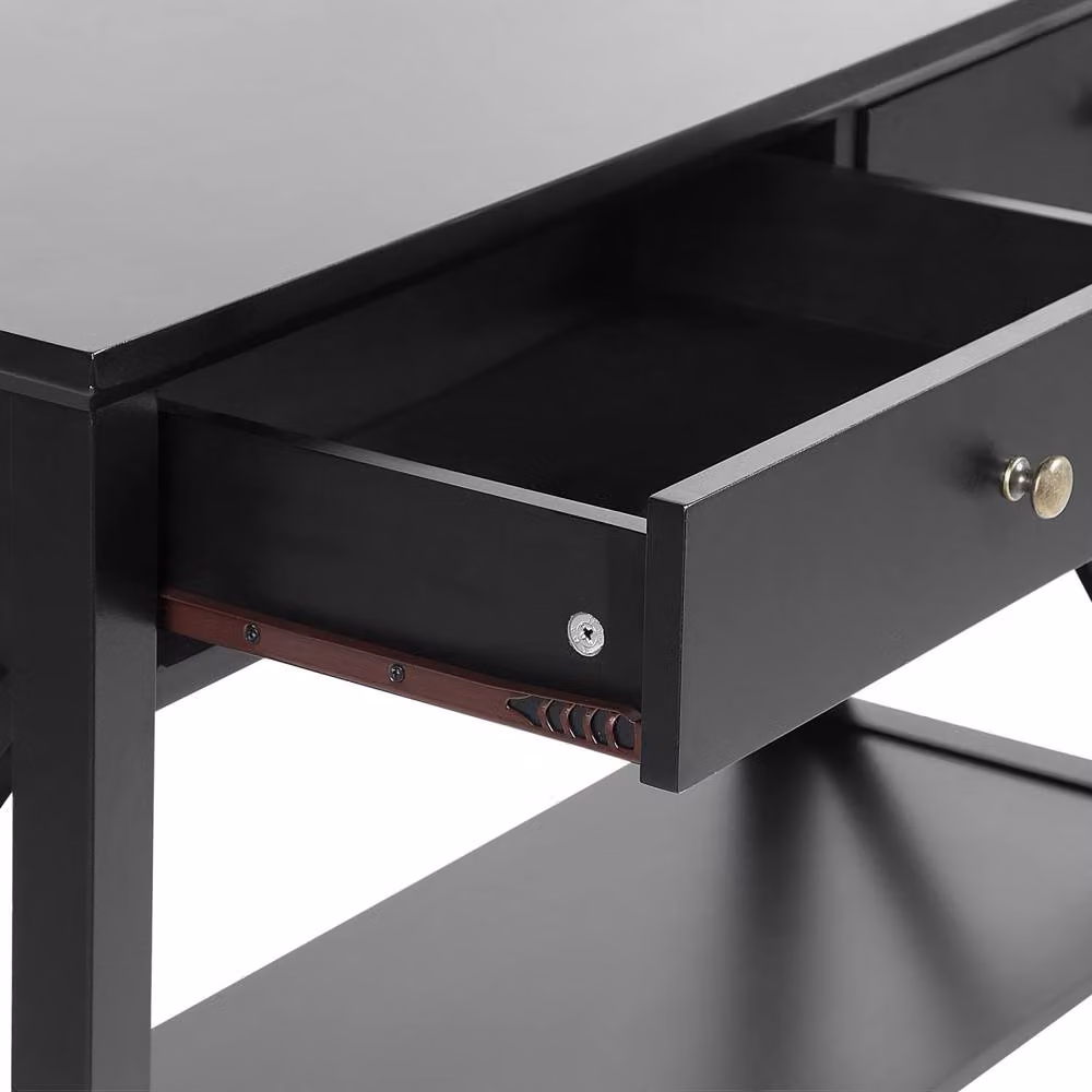 Wyld and Coco Black 2-Drawer Retro Console Table W: 100 cm, D: 35 cm – 4