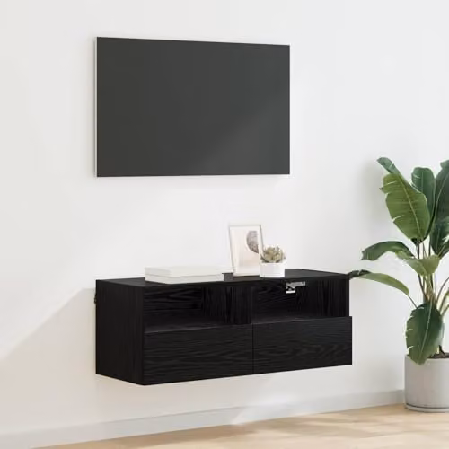 vidaXL Modern Wall-Mounted TV Cabinet in Black, W/D/H: 80 x 30 x 30 cm – 2