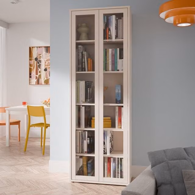 Furniture To Go Alice Springs Slim Tall Display Cabinet with 2 Glass Doors and 5 Shelves in Sand – 1