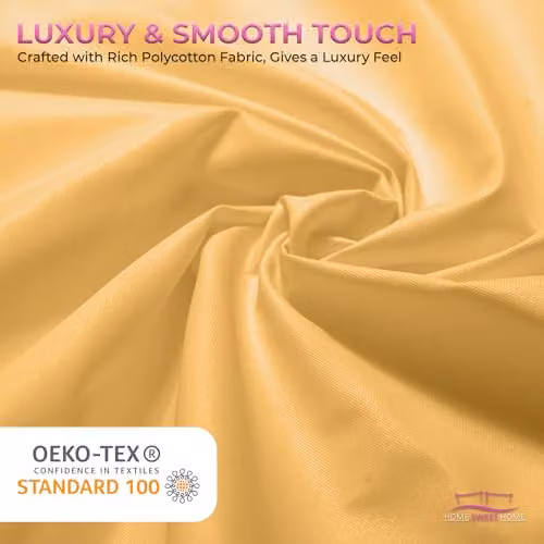 Home Sweet Home UK Plain Dyed Polycotton Duvet Cover and Pillowcase Set in Yellow, King Size, W/D/H: 240 x 220 x 180 cm – 4