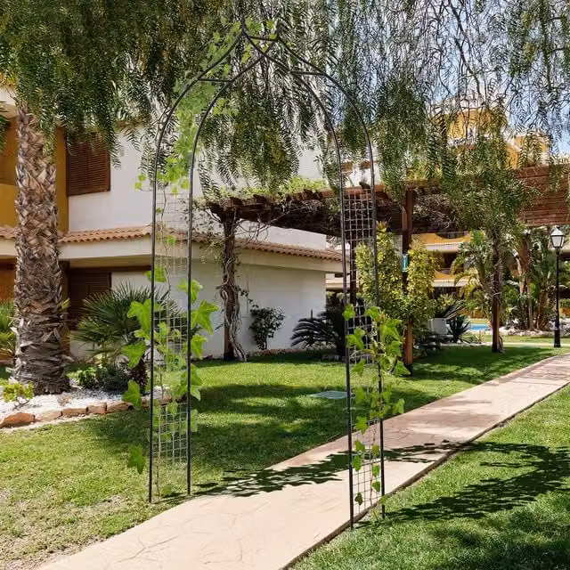 Outsunny Vintage Style Steel Garden Arbor and Trellis Arch in Matte Black