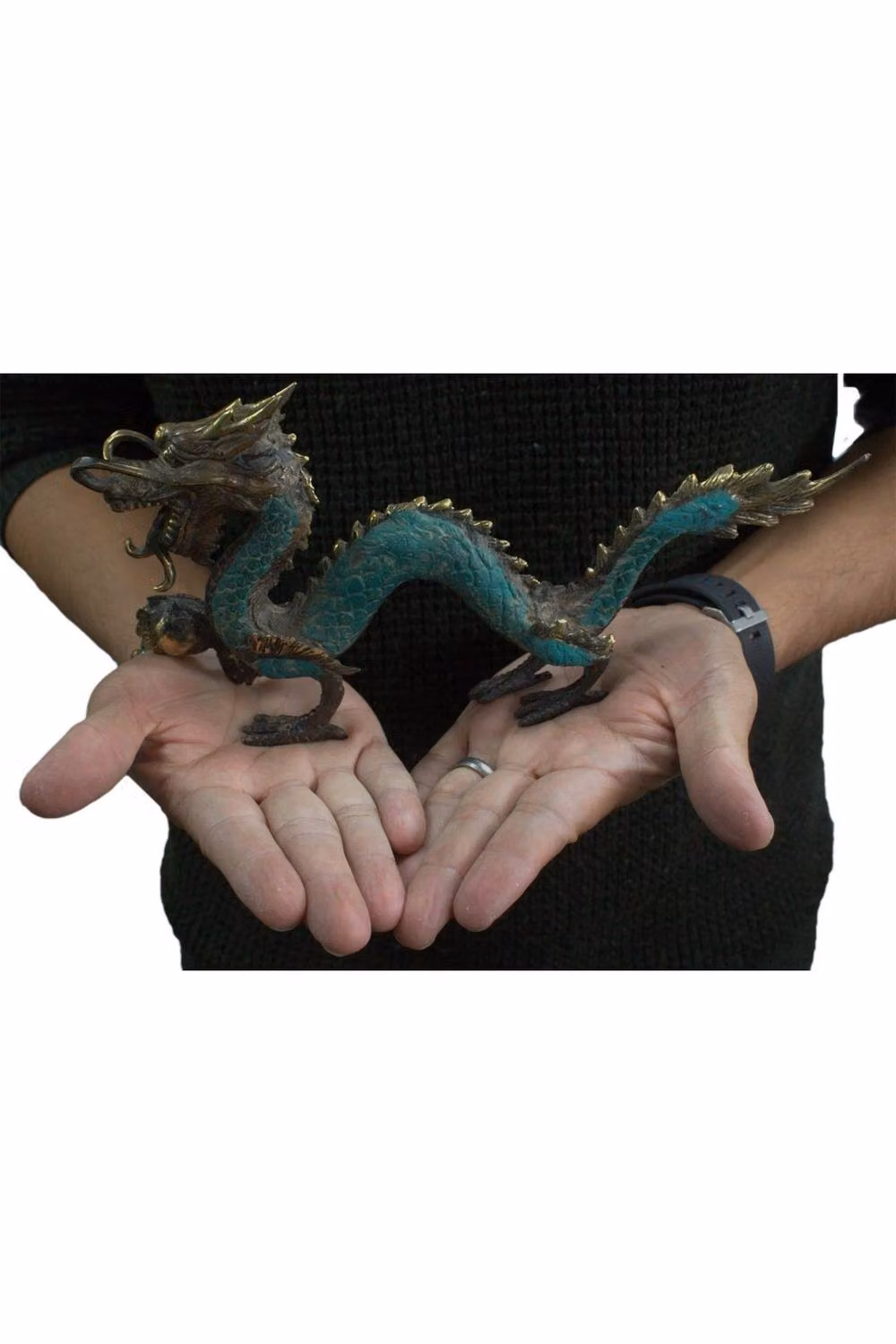 KDMD Turquoise Oriental Metal Dragon Ornament for Home Decor, Height: 27 cm – 2