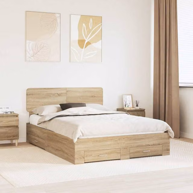 Berkfield Home Modern Bed Frame with Drawers in Sonoma Oak Brown, W/D/H: 150 x 200 cm