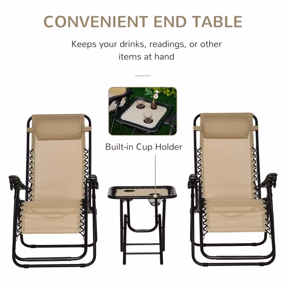 STILVORA Sun Lounger Set in Beige with Adjustable Headrest and Cup Holders – 4