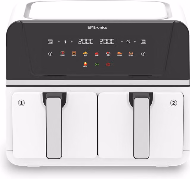 EMtronics 9 Litre Dual Zone Double Basket Air Fryer in White