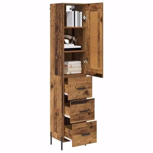 vidaXL Modern Highboard in Old Wood Brown with 3 Drawers and Shelves, H 180 x W 34.5 x D 34 cm – 1
