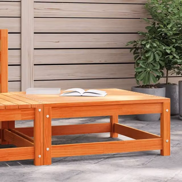 Berkfield Home Garden Footstool in Wax Brown, Solid Pine Wood, W/D/H: 70 x 70 x 30 cm