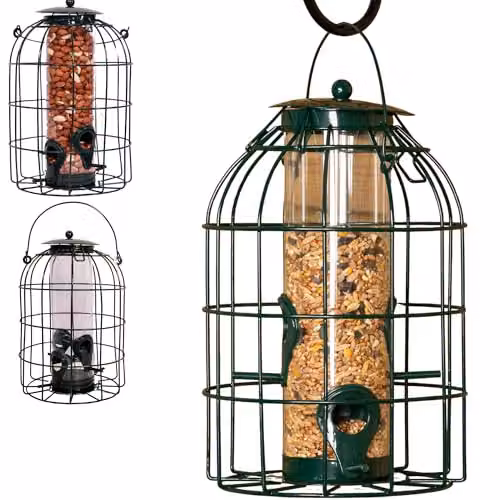 Samuel ALEXANDER Pack of 2 Green Metal Mesh Wild Bird Seed Feeder Cages with Squirrel Guard – 2