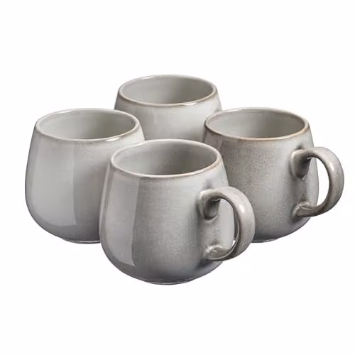 Cooks Professional Set of 4 Nordic Stoneware Mugs, 350ml, Grey and White with Reactive Glaze Finish