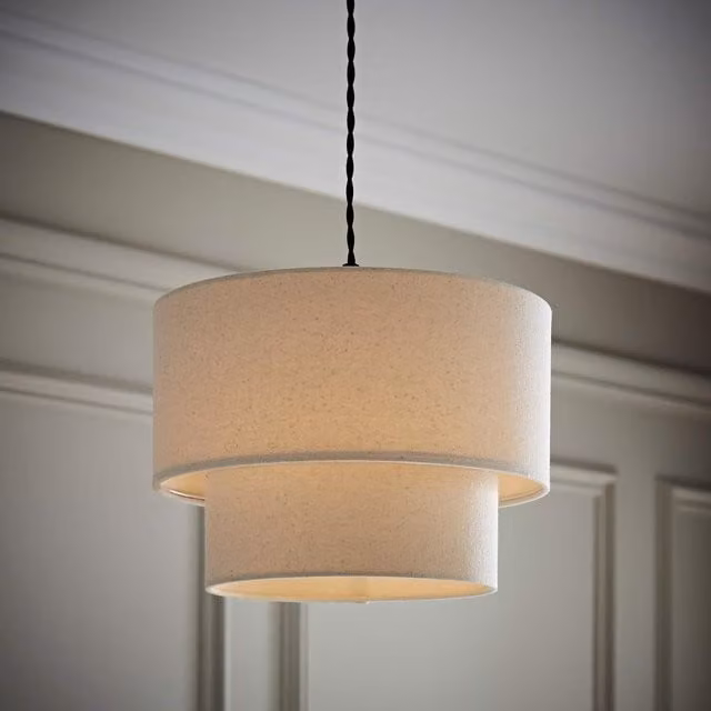 ValueLights Jodie Two Tier Fabric Cylinder Ceiling Drum Lamp Shade in Black, Green or Beige