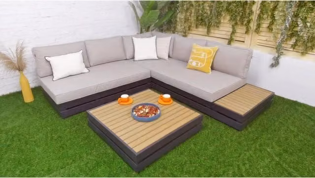 Malay Mira L-Shape Outdoor Sofa Set in Grey with Powder Coated Aluminium Frame and Coffee Table