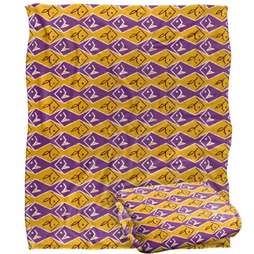 JQ Licensing Zip Fishing Pattern Super Soft Fleece Throw Blanket in Orange, Purple and White, W/D/H: 152 x 127 cm