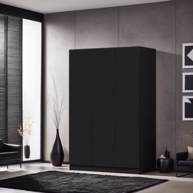 FWStyle Matt Black 3 Door Scandinavian Style Wardrobe with Push to Open and Soft Close Doors