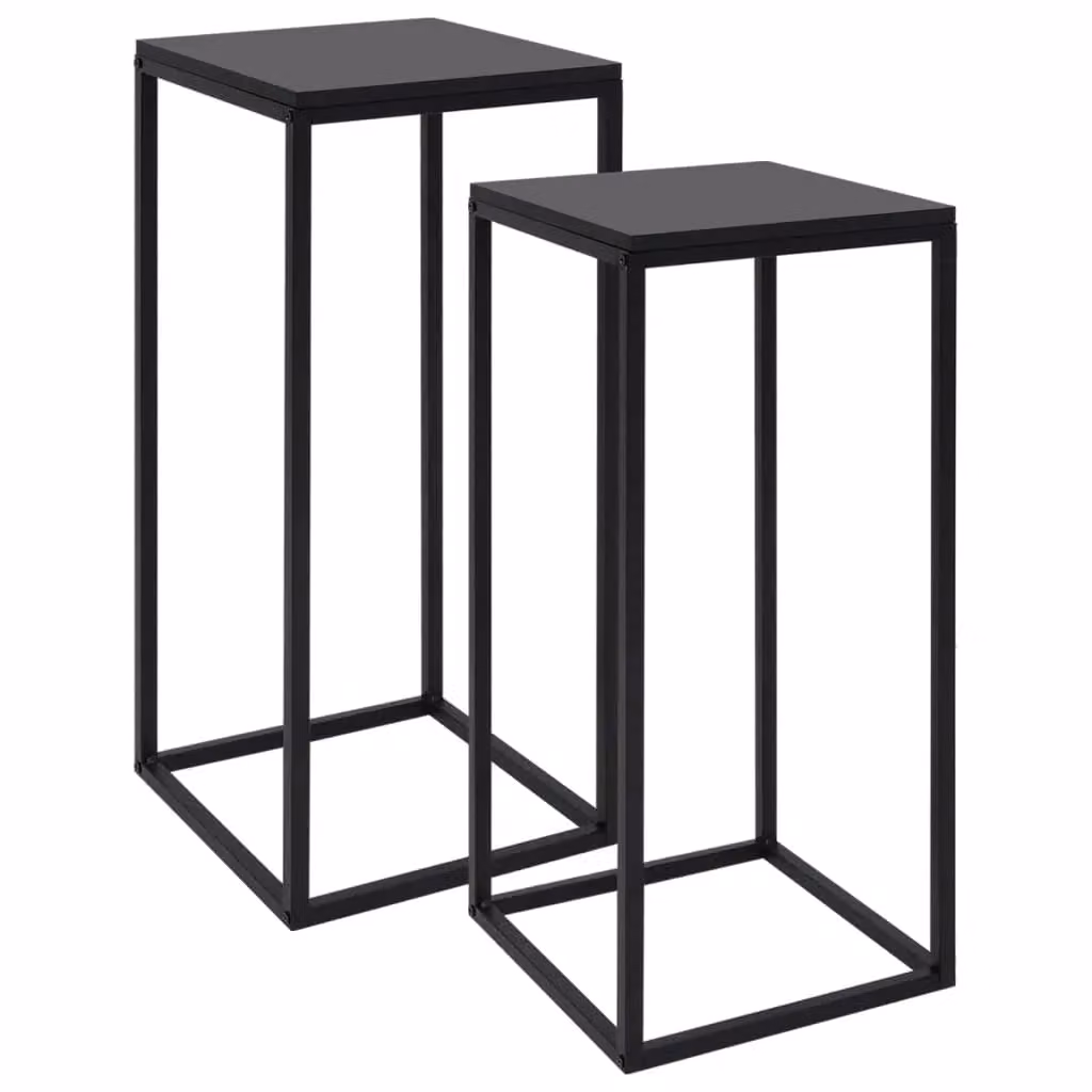 Berkfield Home Set of 2 Minimalist Square Side Tables in Matt Black Metal – 2