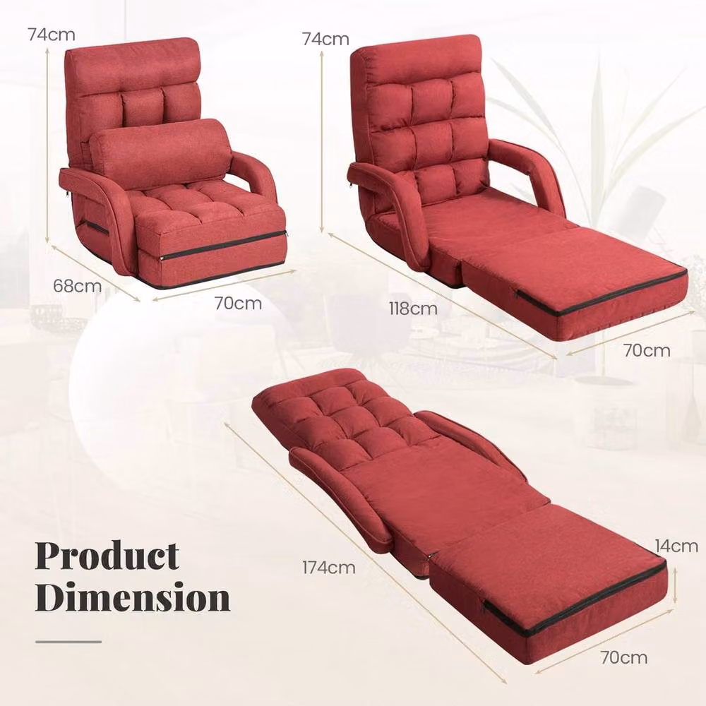 NESTLUNE Red Fabric Chaise Lounge Chair with Adjustable Headrest and Armrests – 2