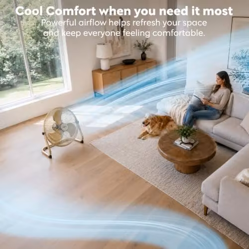 Air Pro 20 inch Gold Metal Floor Fan with 3 Speed Settings and Adjustable Tilt – 3