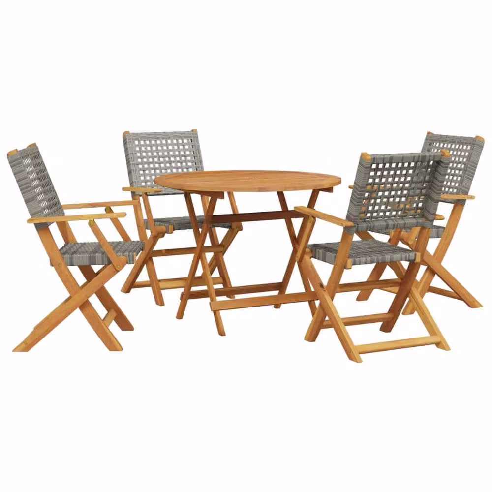 Berkfield Home 5 Piece Grey Poly Rattan and Acacia Wood Garden Dining Set – 2