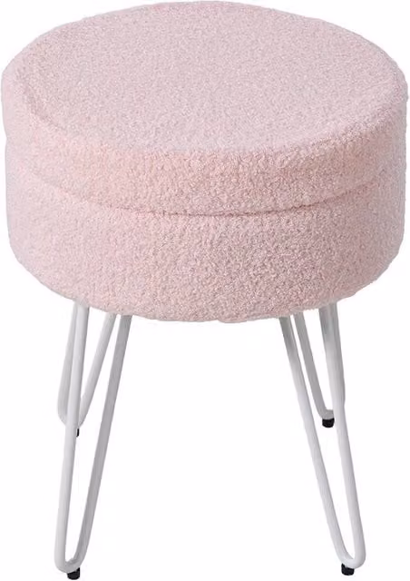 Living and Home Pink Bouclé Teddy Fleece Upholstered Cylindrical Storage Stool