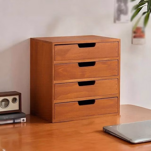 FORGEVIO 4 Drawer Wood Storage Tower Unit in Antique Brown – 1