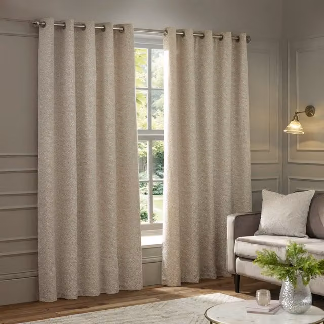 Paoletti Galaxy Ivory Velvet Chenille Blackout Eyelet Curtains, Width: 168 cm, Drop: 183 cm – 1