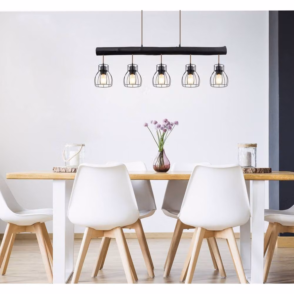 Netlighting Mina Bar Pendant Ceiling Light in Matt Black with 5x E27 Bulbs – 7